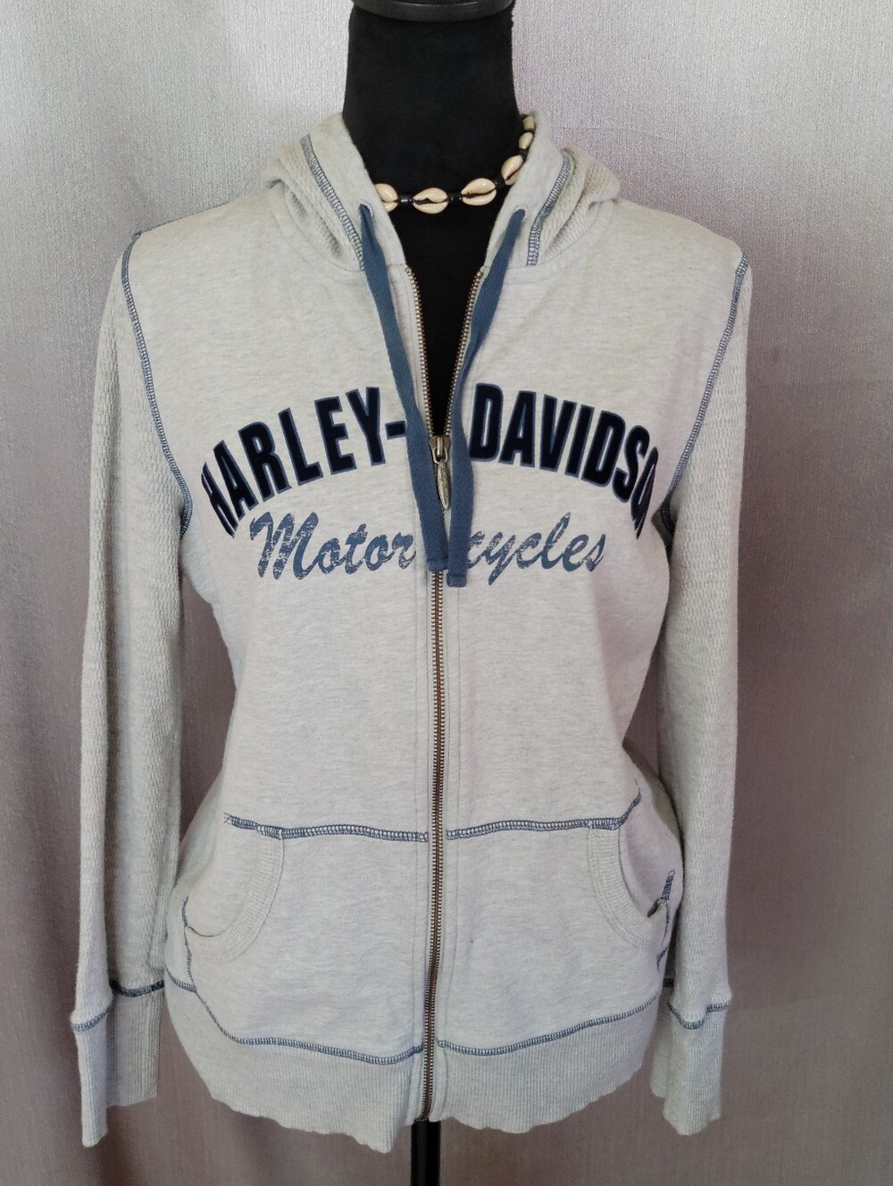 Harley-Davidson Light Gray Hoodie with Navy Logo